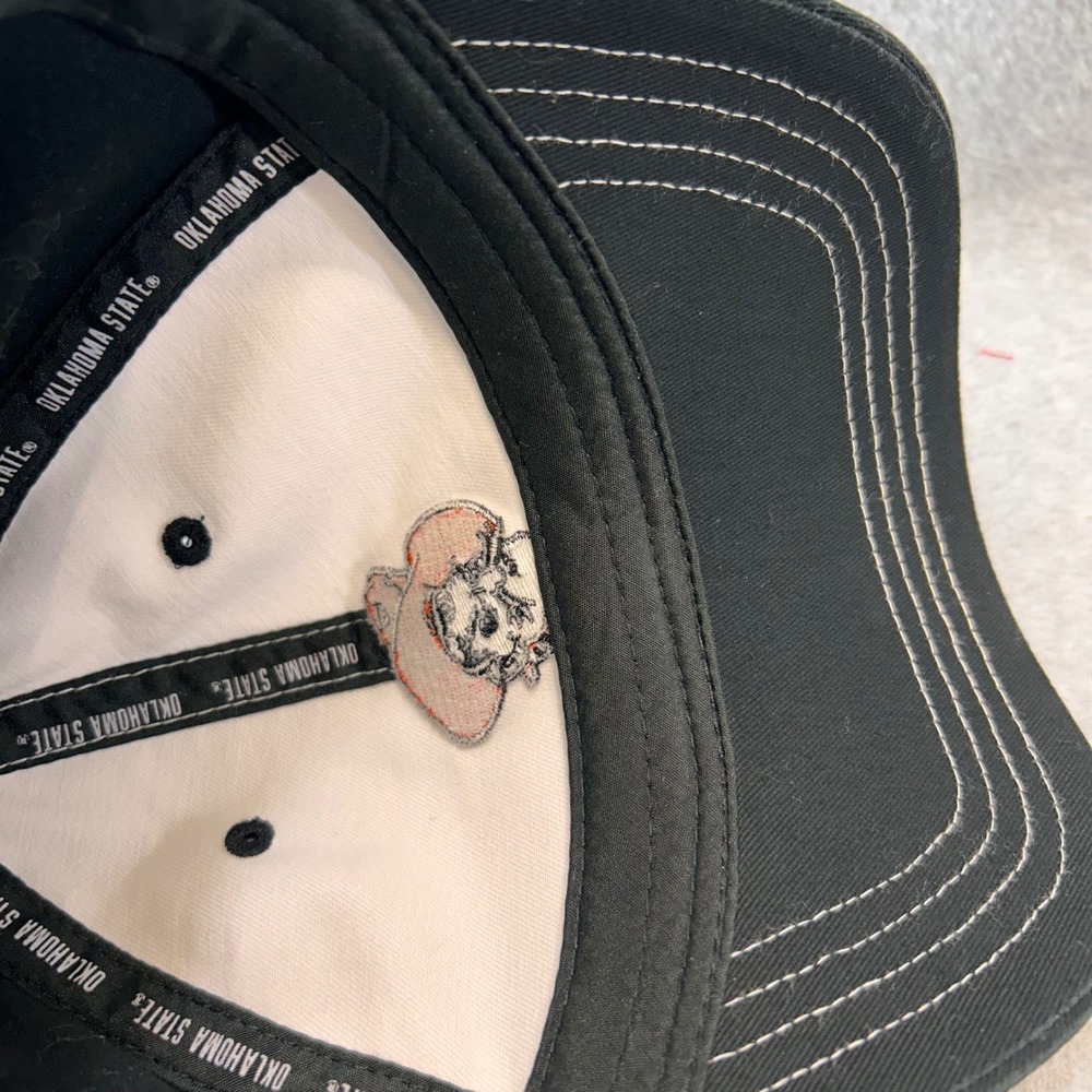 Oklahoma State Pistol Pete Mens Black White Hat Go Pokes Adjustable OSFM - Picture 10 of 12